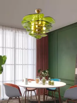 2024 модная Потолочная люстра с зелеными листьями G9 светодиодный, подвесной светильник для столовой