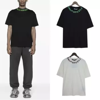 2024 Модная рубашка с круглым вырезом и принтом граффити пальмовые Ангелы с круглым вырезом сзади с пушистыми буквами оранжевая Свободная Повседневная рубашка с открытыми плечами футболка с короткими рукавами