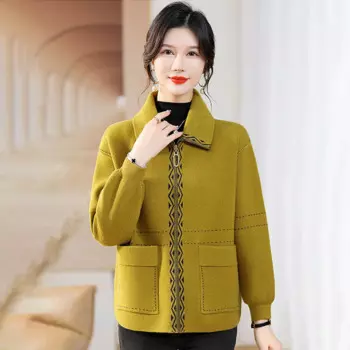 2024 модное платье для женщин среднего возраста и пожилых женщин весна-осень короткая Двусторонняя шерстяная характерная кашемировая куртка до 6XL.