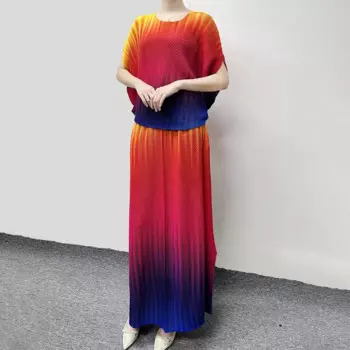 2024, модный костюм, летний женский складной комплект из двух предметов, новый оригинальный нишевый дизайн, костюм Мияке с рукавами «летучая мышь»