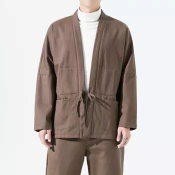 2024, мужская флисовая льняная куртка в китайском стиле, мужская толстая шерстяная куртка Hanfu, мужское хлопковое ретро-кимоно кунг-фу, кардиган M-3XL