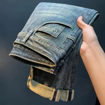 2024, мужские осенние джинсы, модные зауженные провисающие шаровары с завязками на щиколотке, свободные легкие повседневные длинные брюки прямого кроя