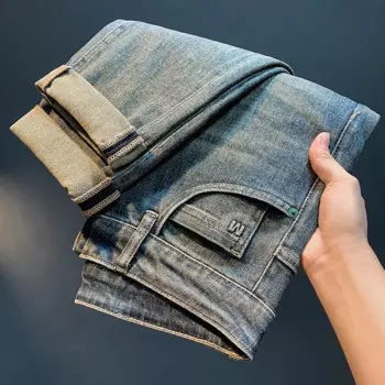 2024, мужские осенние джинсы, модные зауженные провисающие шаровары с завязками на щиколотке, свободные легкие повседневные длинные брюки прямого кроя