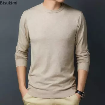 2024, мужские зимние повседневные вязаные свитера, топы, приталенная рубашка с мягким дном, однотонный трикотажный свитер с круглым воротником для мужской одежды