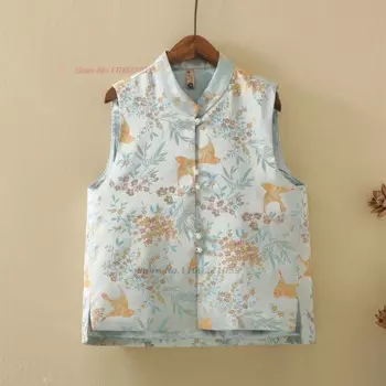 2024, национальный атласный жаккардовый народный жилет, китайский традиционный жилет с воротником-стойкой, восточная ретро куртка без рукавов, костюм Тан, жилет
