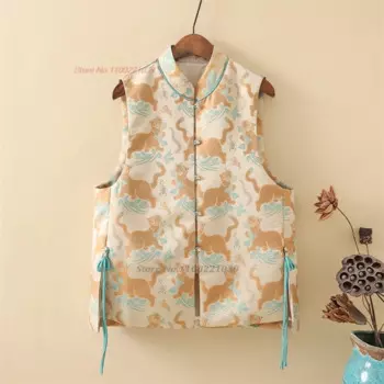 2024, национальный жаккардовый этнический жилет, китайский винтажный ханьфу, топы с воротником-стойкой, народный жилет, восточный костюм Тан, жилет, куртка без рукавов