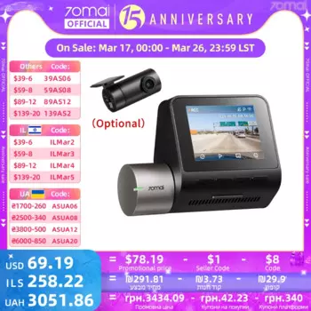 Видеорегистратор 70mai A510 1944P HDR GPS ADAS 4G Connectivity 70mai 4G Передняя камера A510 Автомобильный видеорегистратор 24H Поддержка парковки Задняя камера