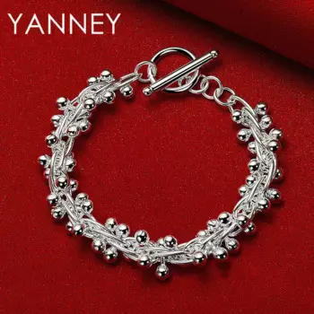 2024 New 925 Sterling Silver 8 Inches Beads Bracelet For Women Men Fashion Wedding Engagement Gifts Jewelry Party Punk