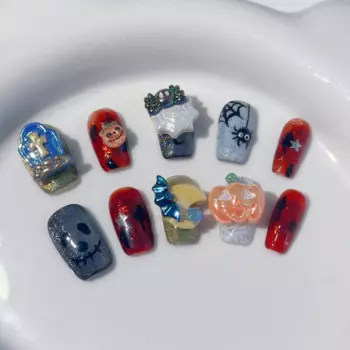 2024 new cartoon characters funny pranks Halloween nail art pumpkin ghost spider nail art reusable nail art patches