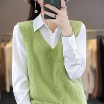 2024 New Cashmere Vest Women V-Neck Sleeveless Cashmere Sweater Spring and Autumn Waistcoat Knit Vest Pullover