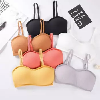 2024 New Elastic Gathering Bralette Push Up Bra Summer Solid Anti-light Korean Style Wild Bra Tube Top Sexy No Rims Bra