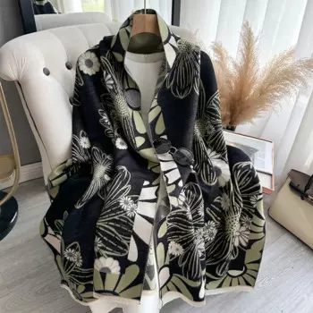 2024 New Floral Print Women Scarf Thick Faux Cashmere Women Luxury Warm Travel Blanket Shawl Designer muffler neckerchief