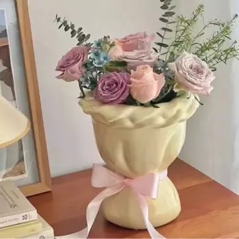 2024 New Flower Shaped Ceramic Ornament Creative Personalized Fashionable Indoor Living Room Flower Arrangement Decoration