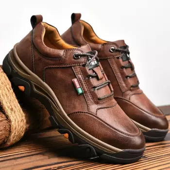 2024 New Men's Casual Sneakers Fashion Men Round Toe Leather Shoe Outdoor Comfortable Hiking Shoe Non-slip Кроссовки Мужские