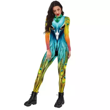 2024 New Peacock Pattern 3d Digital Printed Coverall Long Sleeve Halloween Coverall Adult Party Performance Costume