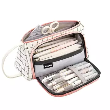 Новинка 2024, сумка для карандашей, прочная холщовая ручка, искусственная Корейская канцелярия, держатель для линейки, карманы на молнии, боковое открытие