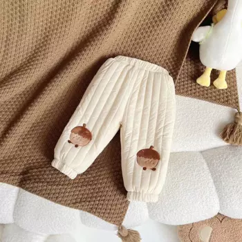 2024 new Winter New Children's Pants 0-6 Y Boys Solid Color Thickened Trousers Girls Cute Hazelnut Casual Warm Pants 1-6 years