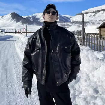 2024, новая модная осенне-зимняя водонепроницаемая ветрозащитная негабаритная утолщенная теплая черная куртка из искусственной кожи, мужская повседневная куртка на молнии