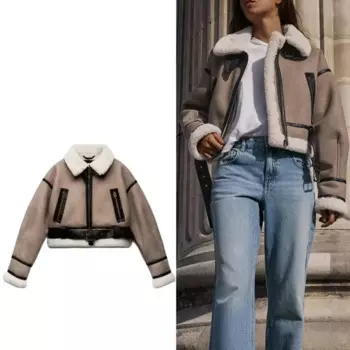 2024, новое пальто из искусственного меха, женская флисовая утолщенная теплая универсальная короткая куртка с откидными лацканами, зимняя модная женская куртка в стиле ретро, верхняя одежда