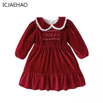 2024, новогодняя праздничная детская одежда, платье, осень-зима, теплые платья с бархатной подкладкой для девочек, рождественские платья принцессы с вышивкой