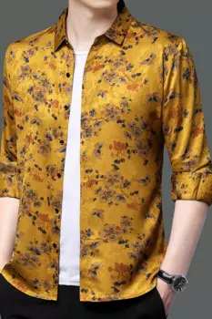 2024 Новые мужские рубашки с цветочным принтом Весна Осень Мужская рубашка с длинным рукавом
