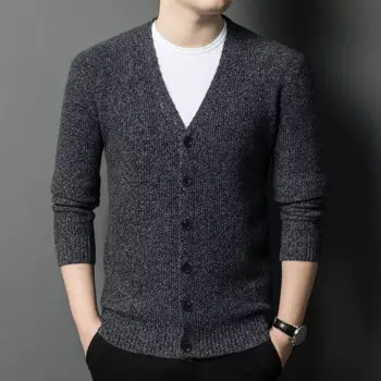 2024, новый модный мужской однотонный кардиган с v-образным вырезом, деловой повседневный эластичный вязаный свитер на осень и зиму, высокое качество