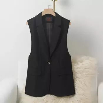 2024, новый модный жилет без рукавов, жилеты, женский шикарный однобортный жилет с v-образным вырезом, куртка, топы, черная одежда больших размеров