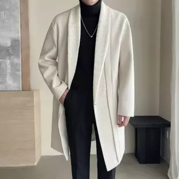 2024, новый мужской однотонный лоскутный плащ, черный/бежевый, модная деловая повседневная длинная куртка Homme