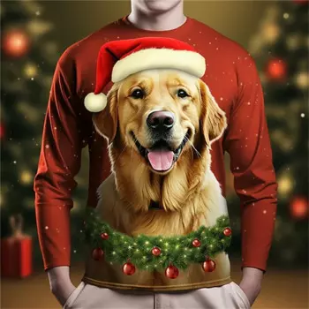 2024, осенне-зимний новый модный уличный свитшот, Рождественский пуловер с длинными рукавами и принтом щенка, горячий пуловер с круглым вырезом, Санта-Клаус