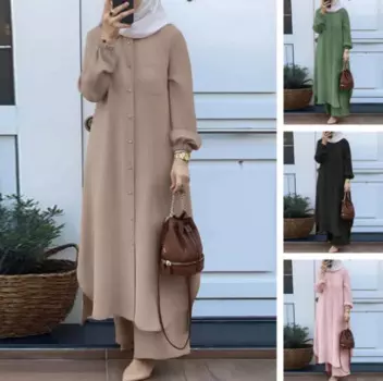 2024, осенние мусульманские комплекты, Турция, Дубай, Абая, женский комплект рубашки с длинными рукавами, повседневные брюки, костюмы, абайи для женщин, изоиamic, наряды