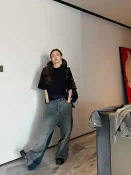 2024, осенние новые женские джинсы, модные уличные ретро простые повседневные бархатные хлопковые прямые брюки с высокой талией