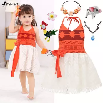 2024 платье для маленьких девочек с лямкой на шее, костюм принцессы для косплея, Повседневная летняя одежда, милый мини-сарафан для Гавайских девочек