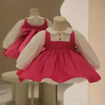 2024, праздничные платья для маленьких девочек, детская одежда, элегантная пачка принцессы с длинными рукавами, костюм на бретелях, весенне-осенний наряд