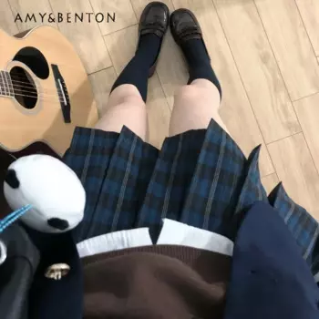 2024 японская форма Jk в стиле преппи, летняя синяя трапециевидная облегающая модная универсальная плиссированная юбка в клетку и полоску для девочек