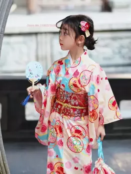 2024, японское винтажное платье, традиционное кимоно, национальное кимоно с цветочным принтом, юката, детское платье для выступлений на сцене, косплей