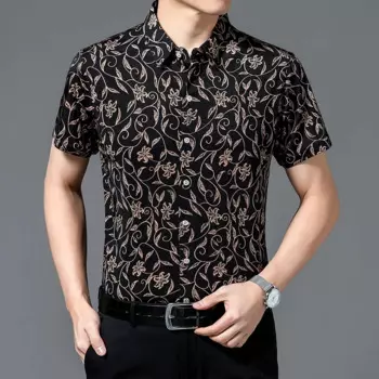 2024 Summer Flower Print Shirt Men Casual Hawaiian Turn-down Collar Short Sleeve Single Breasted Shirts for Man Vintage 3XL 4XL