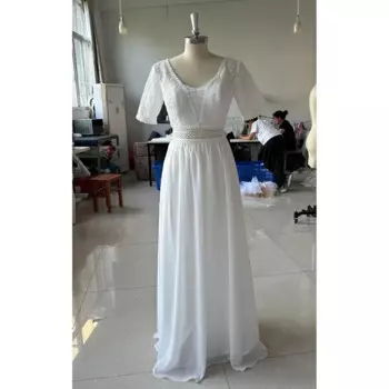 2024, свадебное платье в стиле бохо с коротким рукавом, простое пляжное свадебное платье, шифоновое кружевное легкое свадебное платье с открытой спиной по индивидуальному заказу