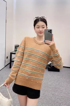 2024, свитер из чистого кашемира в контрастную полоску с пуговицами на плечах для женщин, высококачественный вязаный пуловер, джемпер с длинными рукавами, женский