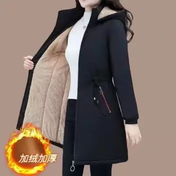 2024 Толстая бархатная теплая парка с капюшоном ветрозащитная зимняя куртка Женское пальто с хлопковой подкладкой Женское шерстяное пальто высокого качества