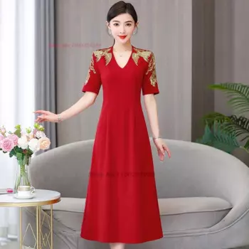 2024, традиционное китайское платье, улучшенное Cheongsam, национальное свадебное платье с цветочной вышивкой, восточное банкетное вечернее платье qipao