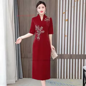 2024, традиционное китайское свадебное платье, Cheongsam, улучшенное Ципао, национальное платье с цветочной вышивкой, восточное банкетное вечернее платье