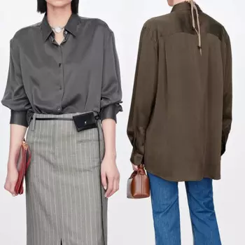 2024 Весенняя новинка, Высококачественная классическая рубашка из шерсти и хлопка, офисные женские элегантные свободные топы, однотонные брендовые футболки с длинными рукавами