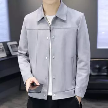 2024 Весенняя замшевая куртка для мужчин однотонная Повседневная Деловая куртка Модная приталенная офисная куртка мужская одежда