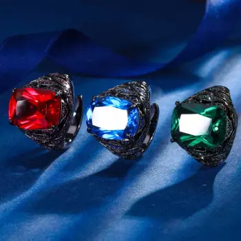 2024 Vintage 12*16MM Ruby Sapphire Emerald Ring Gemstone Party Fine Jewelry Black Ring for Women Lady Accessories Birthday Gifts