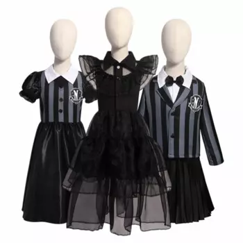2024 Wednesday Cosplay Girl Costume Long Sleeves Fantasy Family Party Dresses Carnival Easter Halloween Costumes 4-12Yrs