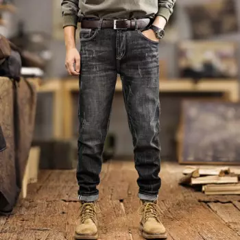 2024, весенне-осенние новые модные брендовые эластичные джинсы, мужские повседневные длинные брюки с маленькими штанинами