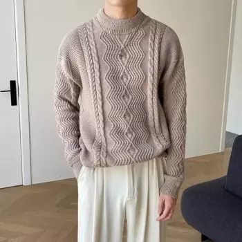 2024 весна осень мужской свитер с длинным рукавом Свободный Повседневный вязаный жаккардовый пуловер с круглым вырезом оверсайз трикотажный топ