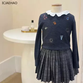 2024, вязаный свитер с длинными рукавами для новорожденных девочек, осень-зима, топы, детская одежда, пуловер, топы, джемпер, детский вязаный свитер с цветком