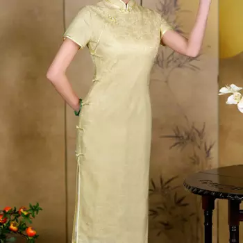 2024 высококачественное шелковое платье чонсам, новое женское улучшенное Длинное Элегантное платье из искусственного шелка