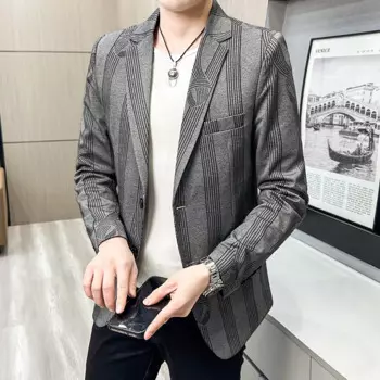 2024 высококачественный модный красивый весенне-осенний красивый повседневный облегающий жаккардовый мужской маленький костюм в Корейском стиле из полиэстера
